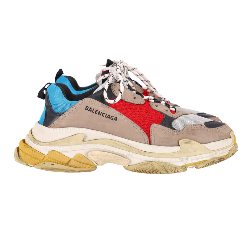 Balenciaga Triple S Leather, Nubuck & Mesh Distressed Sneakers. Size 45