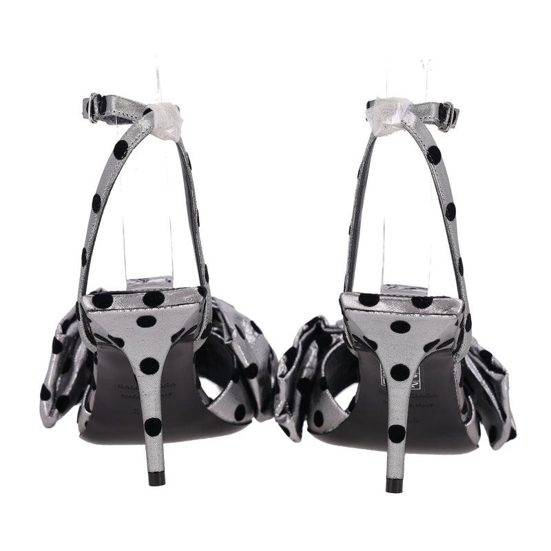 Balenciaga Bow-Detailed Polka-Dot Lame Sandals. Size 35.5