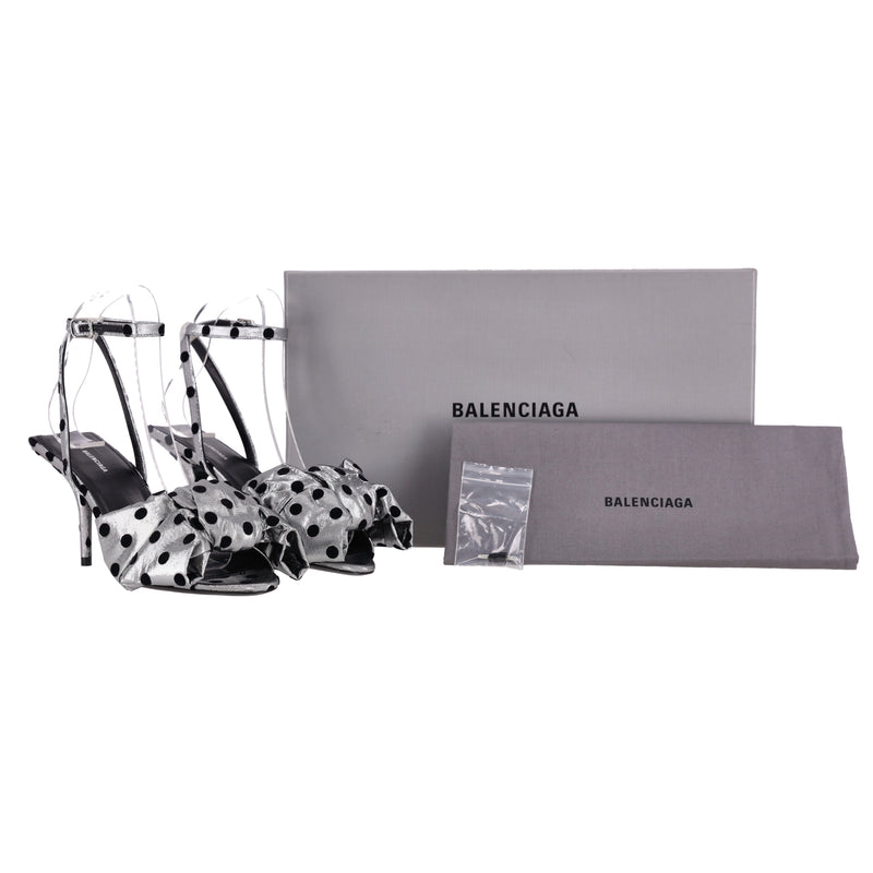 Balenciaga Bow-Detailed Polka-Dot Lame Sandals. Size 35.5