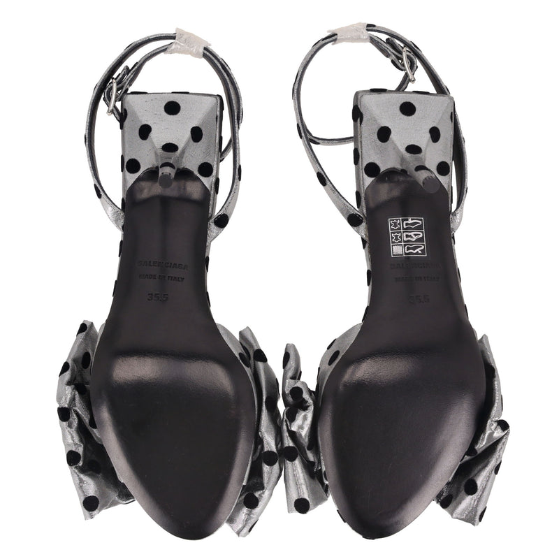 Balenciaga Bow-Detailed Polka-Dot Lame Sandals. Size 35.5