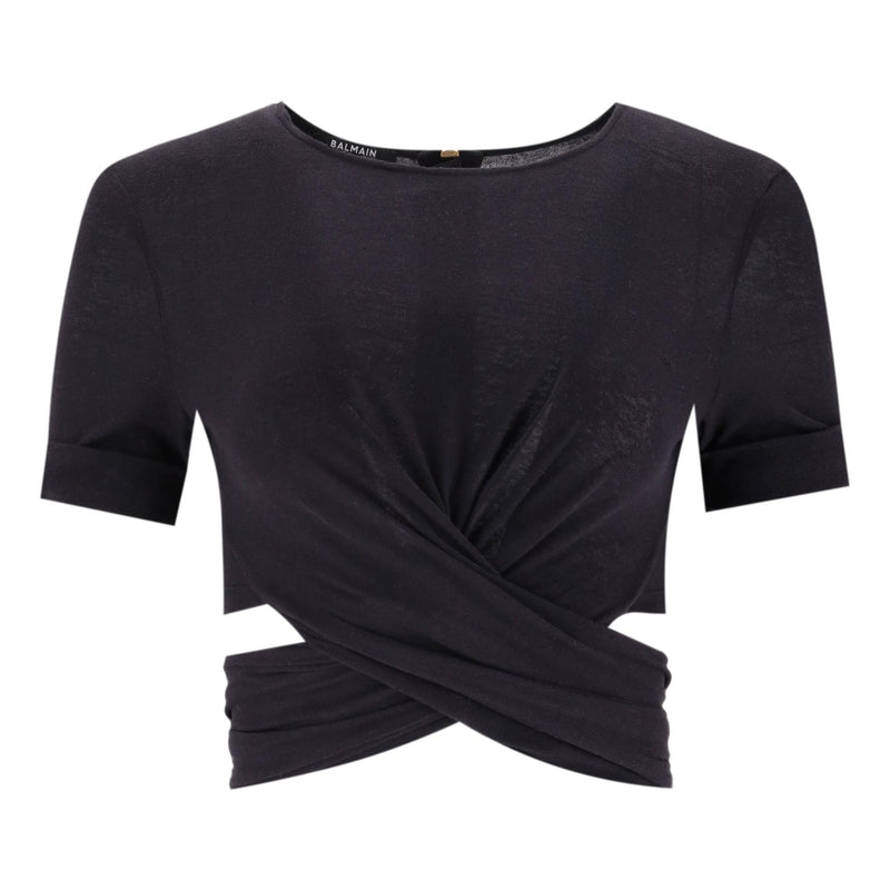 Balmain Cotton Blend Twist-Detail Cropped Top. Size 36FR