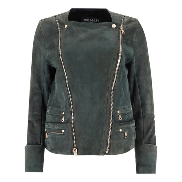 Balmain Lambskin Suede & Shearling Biker Jacket. Size 40FR