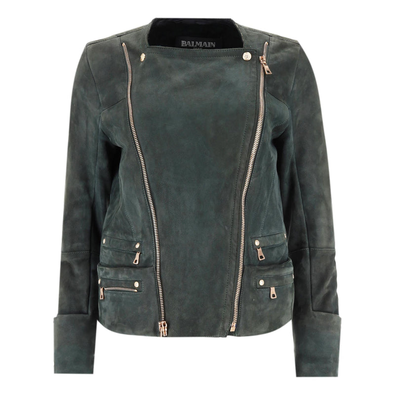Balmain Lambskin Suede & Shearling Biker Jacket. Size 40FR