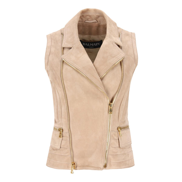 Balmain Biker Suede Gilet.Size 36FR