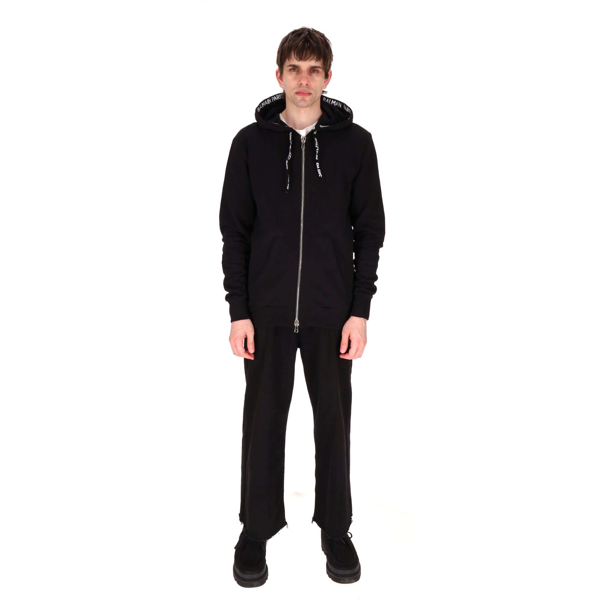 Balmain Paris Taped Logo Cotton Zip-Up Hoodie. Size S – Shush London