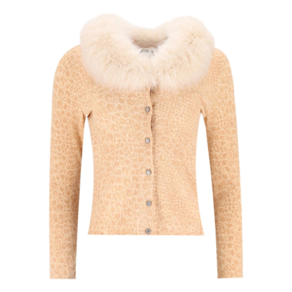 Blumarine Animal Print Fur Trimmed Cardigan. Size 44IT