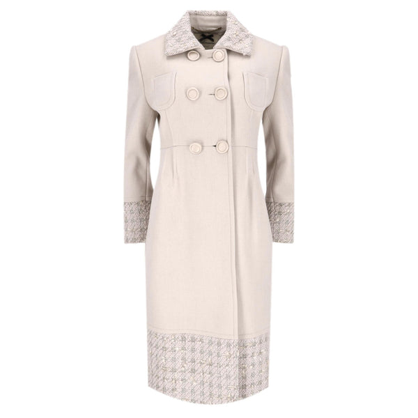 Blumarine Virgin Wool & Alpaca Blend Coat With A Tweed Trim. Size 44IT