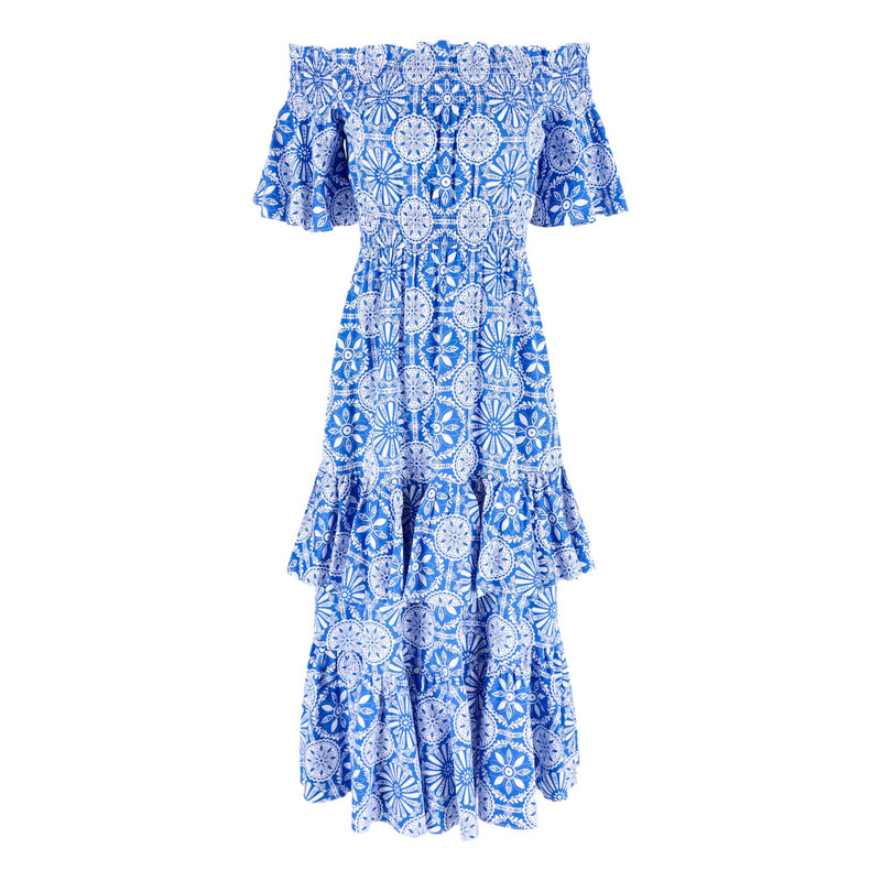 Borgo De Nor Off-Shoulder Tiered Cotton Dress. Size 8UK