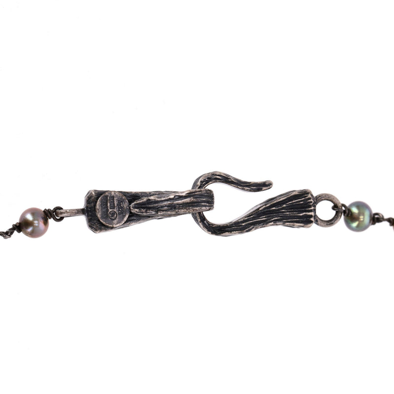 Bottega Veneta Scarab Necklace With Fresh Water Pearls, Oxidized Sterling Silver & Gold Plated