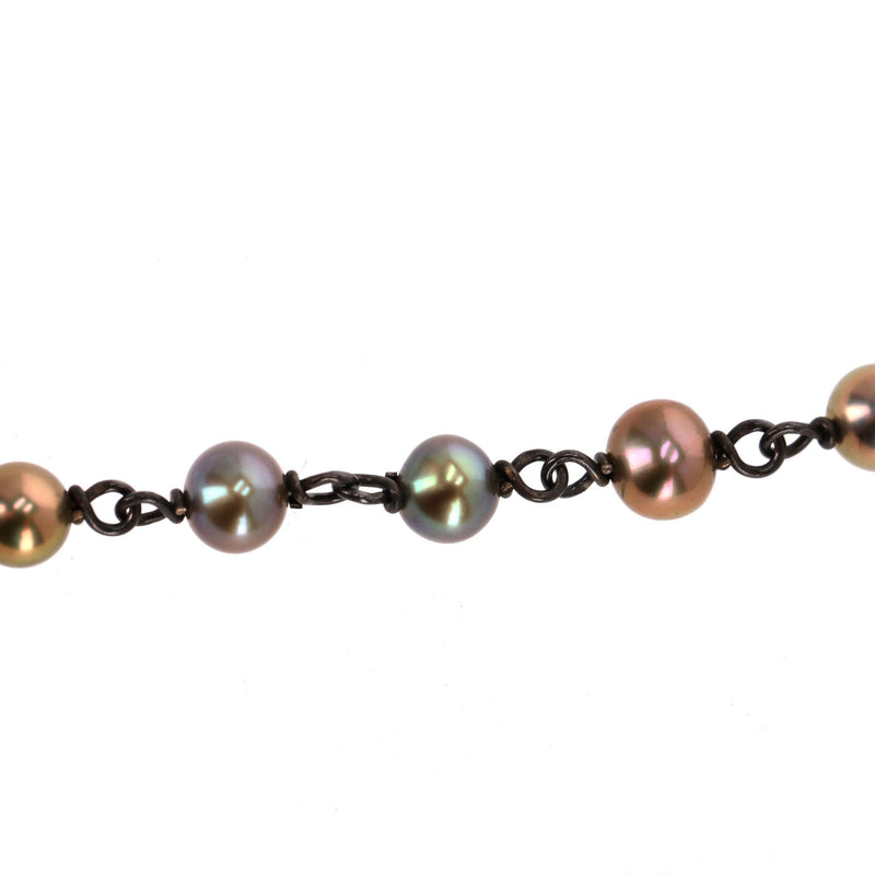Bottega Veneta Scarab Necklace With Fresh Water Pearls, Oxidized Sterling Silver & Gold Plated