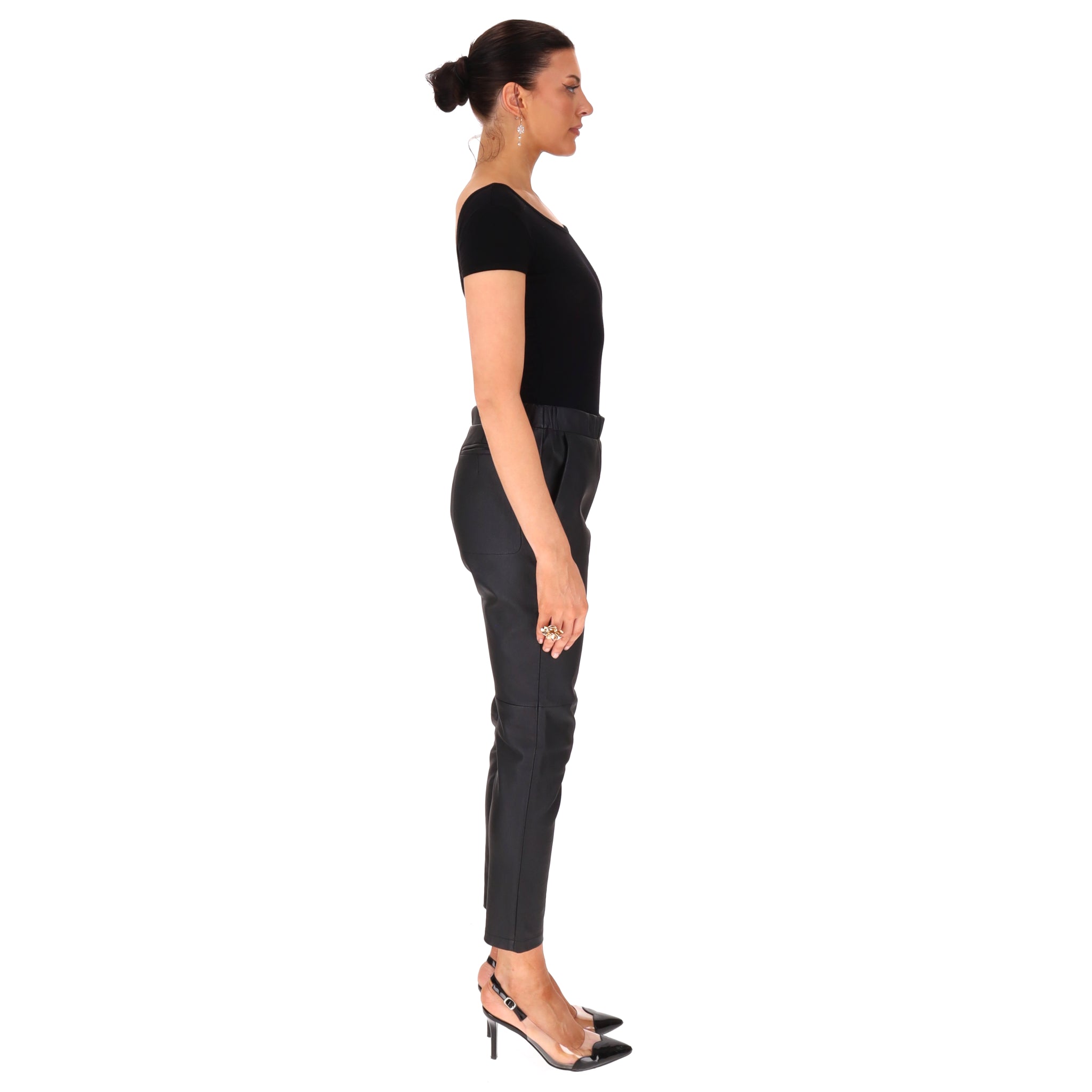 Bottega Veneta Lambskin Leather Slim Pull-On Trousers. Size 40IT