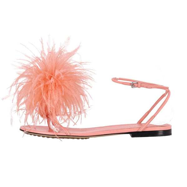 Bottega Veneta Ostrich Feathered Wonderbird Flat Thong Sandals. Size 39