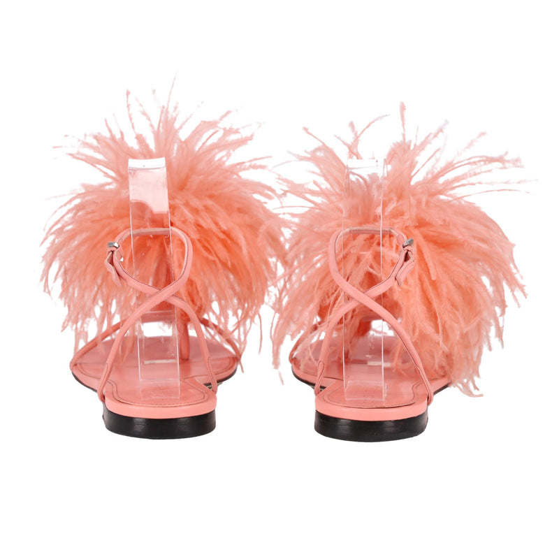 Bottega Veneta Ostrich Feathered Wonderbird Flat Thong Sandals. Size 39