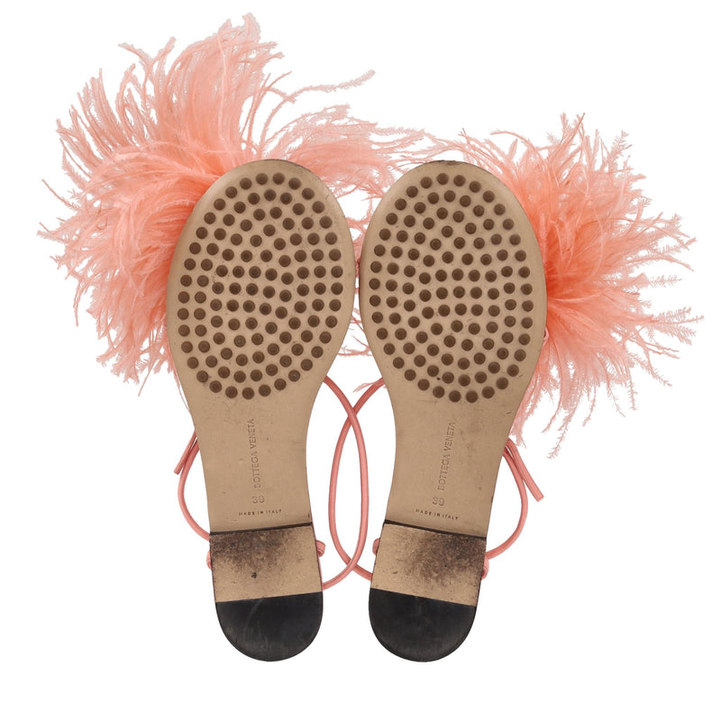 Bottega Veneta Ostrich Feathered Wonderbird Flat Thong Sandals. Size 39
