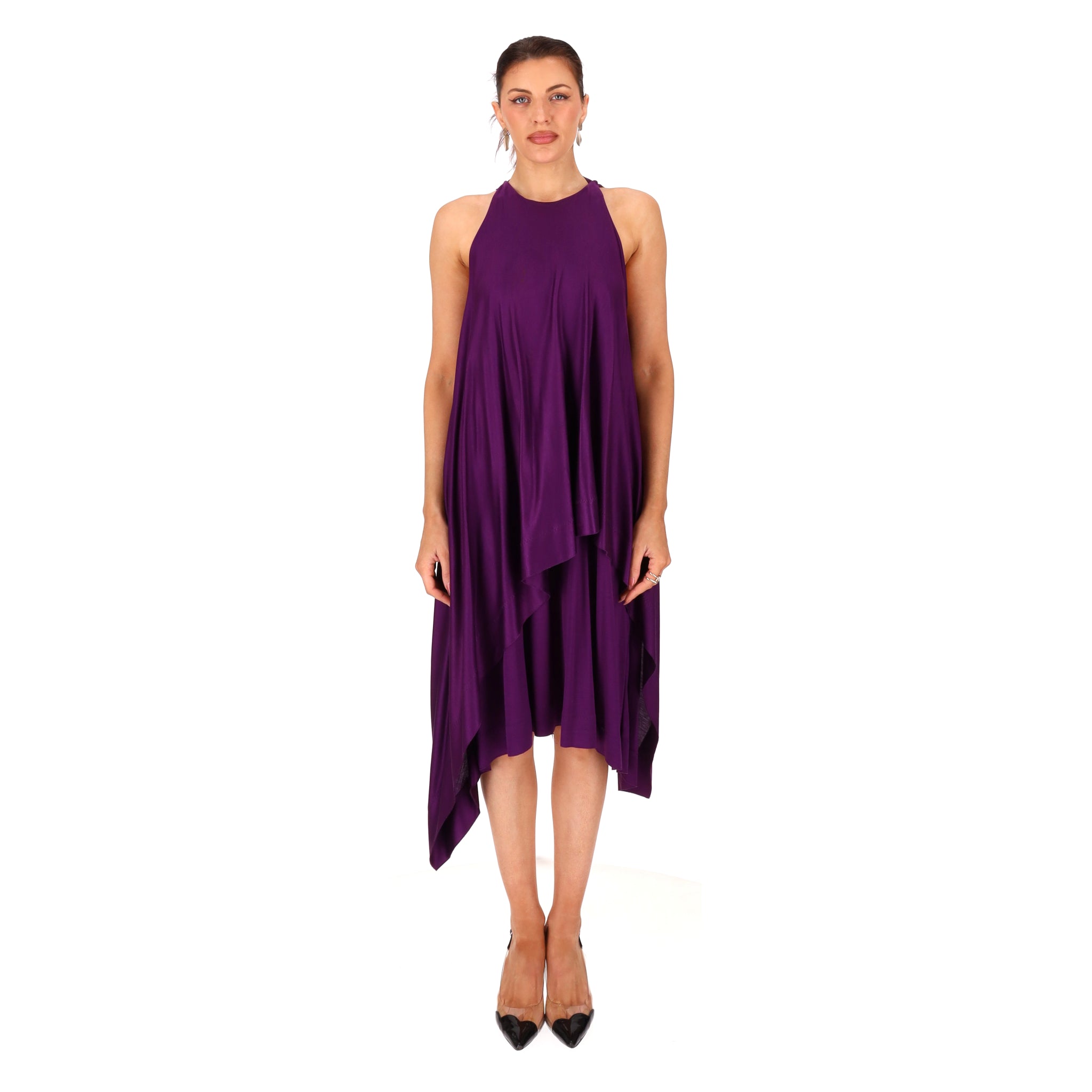 Bottega Veneta Asymmetric Tiered Silk Midi Dress. Size 42IT – Shush London