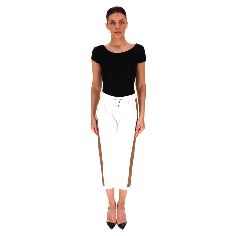 Brunello Cucinelli Cotton Side Stripe Cropped Joggers/Trousers. Size XS