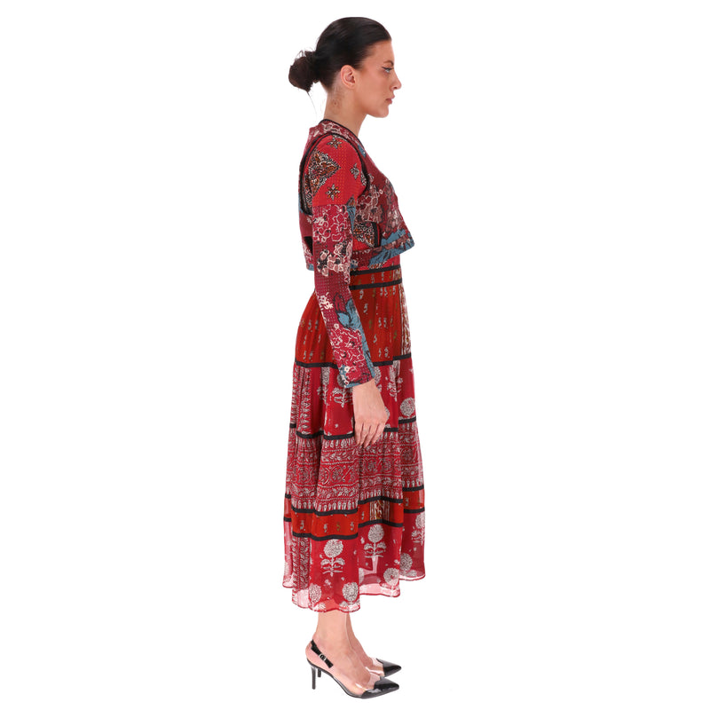 Burberry Prorsum Multi-Patterned Patchwork Silk Dress. Size 40IT