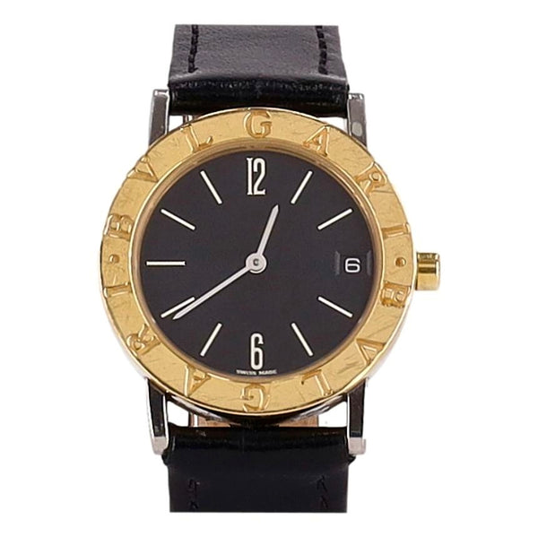 Bvlgari 18k Gold & Stainless Steel Watch With Leather Strap