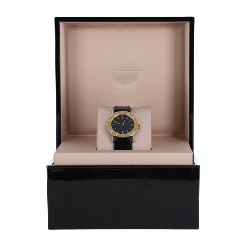 Bvlgari 18k Gold & Stainless Steel Watch With Leather Strap