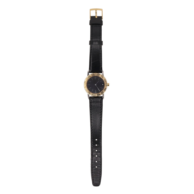Bvlgari 18k Gold & Stainless Steel Watch With Leather Strap