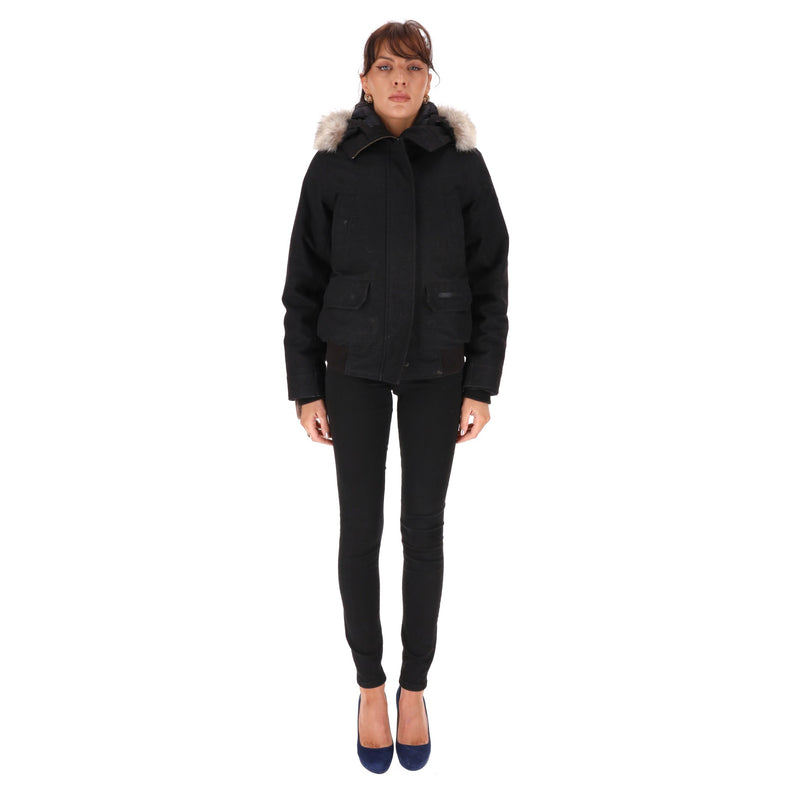 Canada Goose & Loro Piana Wool & Down Bomber Jacket With Coyote Fur Trim. Size S