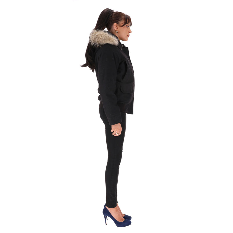 Canada Goose & Loro Piana Wool & Down Bomber Jacket With Coyote Fur Trim. Size S