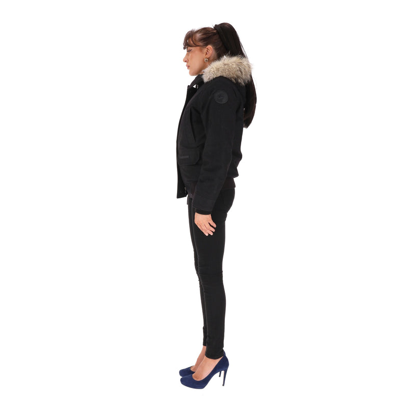 Canada Goose & Loro Piana Wool & Down Bomber Jacket With Coyote Fur Trim. Size S