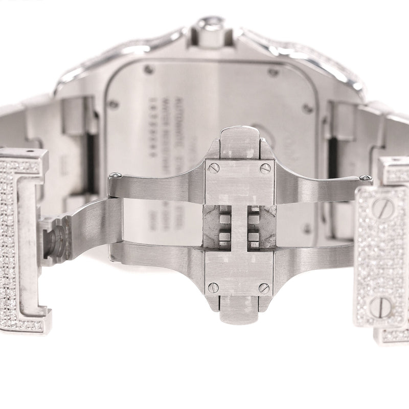 Cartier Santos XL Fully Pave Diamond & Stainless Steel Watch With Arabic Numerals