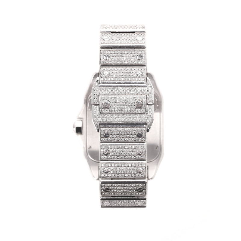 Cartier Santos XL Fully Pave Diamond & Stainless Steel Watch With Arabic Numerals