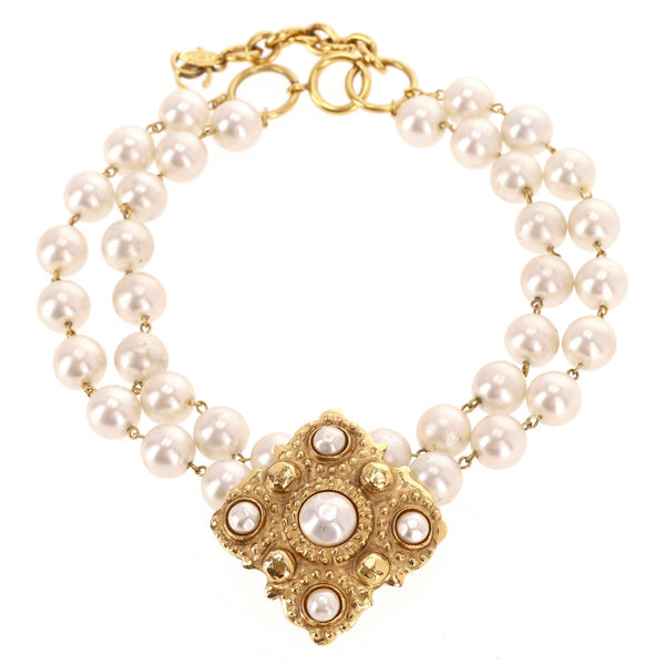 Chanel 1980's Vintage Pearl & 24k Gold Plated Necklace