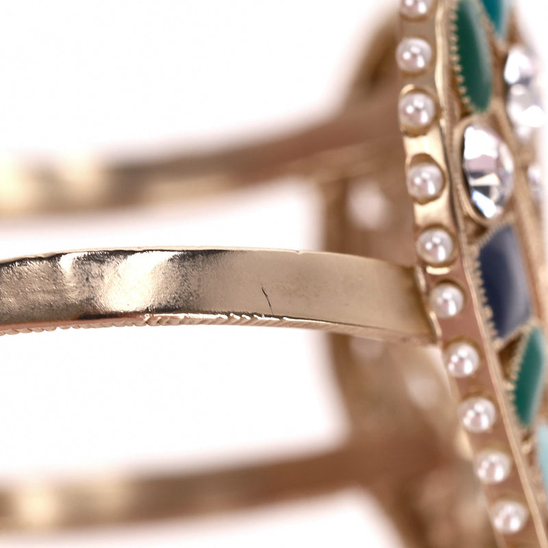 Chanel Heart-Shaped Enamel, Pearl & Swarovski Crystal Peace Cuff Bracelet