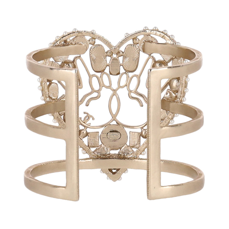 Chanel Heart-Shaped Enamel, Pearl & Swarovski Crystal Peace Cuff Bracelet