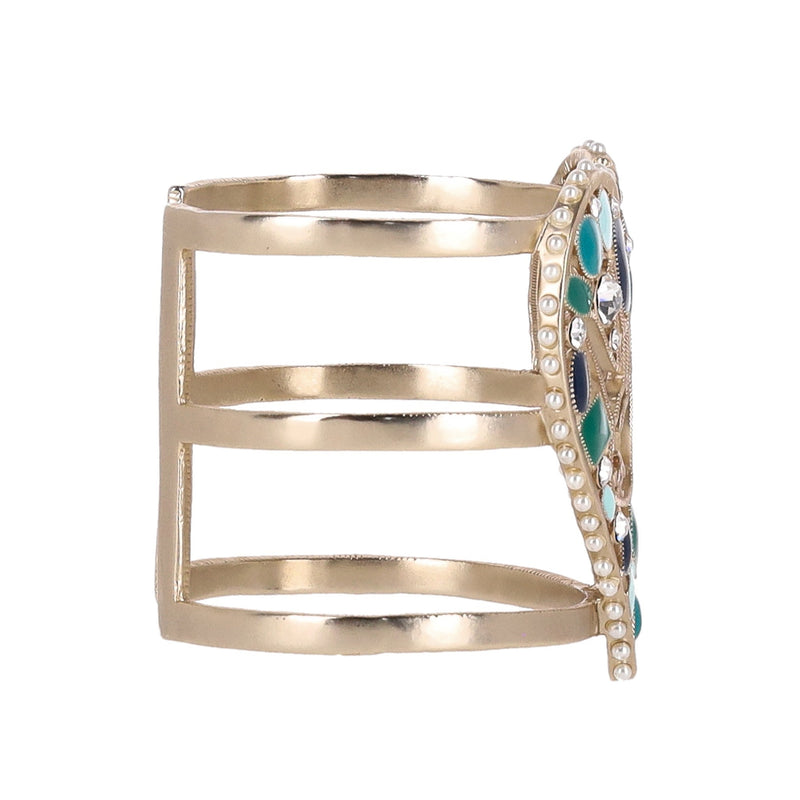 Chanel Heart-Shaped Enamel, Pearl & Swarovski Crystal Peace Cuff Bracelet
