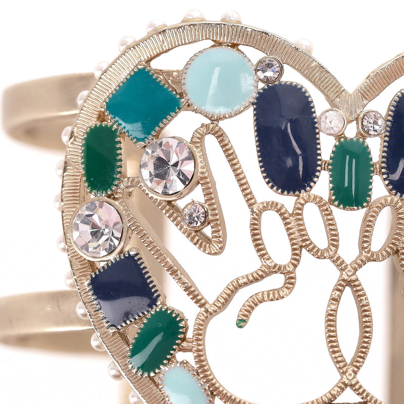 Chanel Heart-Shaped Enamel, Pearl & Swarovski Crystal Peace Cuff Bracelet