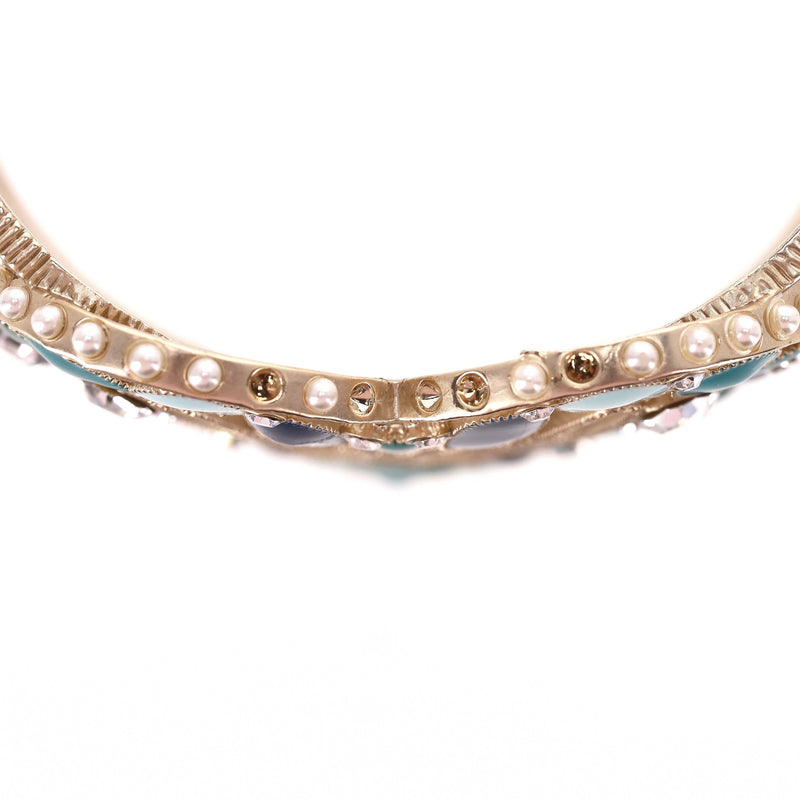 Chanel Heart-Shaped Enamel, Pearl & Swarovski Crystal Peace Cuff Bracelet
