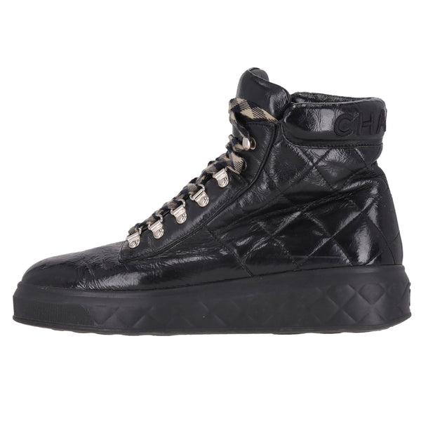 Chanel Quilted Patent Leather High-Top Sneakers. Size 40.5