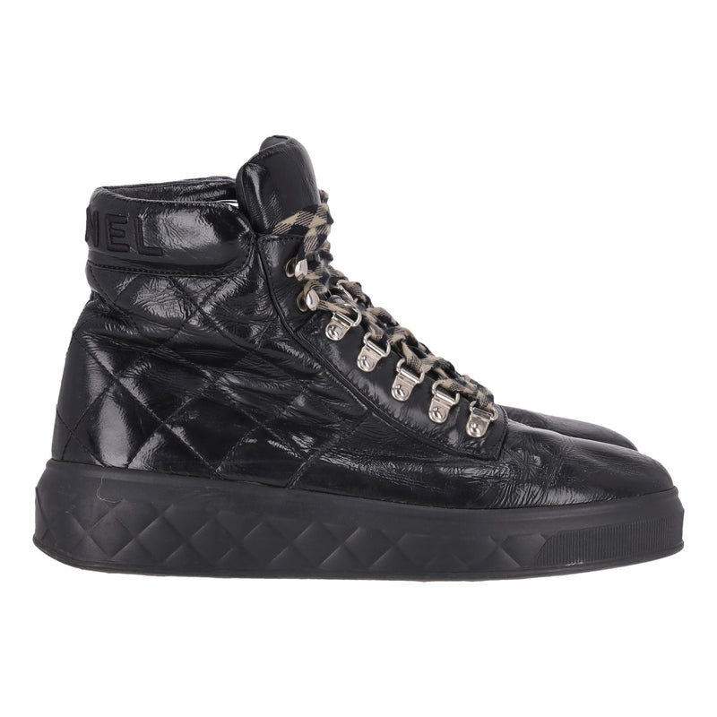 Chanel Quilted Patent Leather High-Top Sneakers. Size 40.5