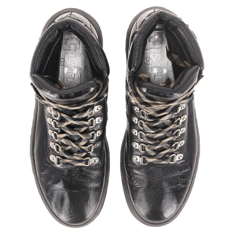 Chanel Quilted Patent Leather High-Top Sneakers. Size 40.5
