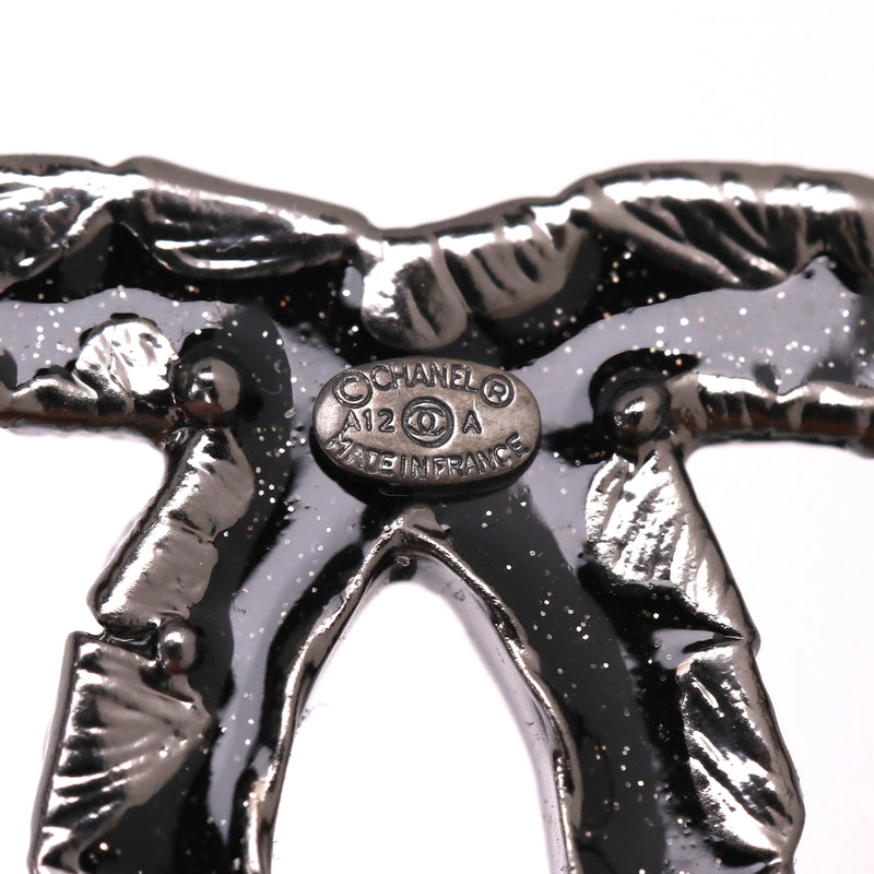 Chanel 'CC' Logo Enamel Brooch With Camellia Flower Detail