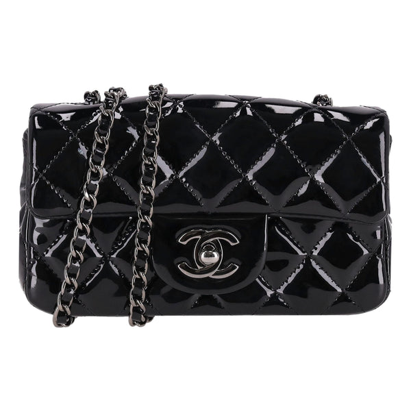 Chanel Patent Calfskin Quilted Extra Mini Flap Bag On A Chain