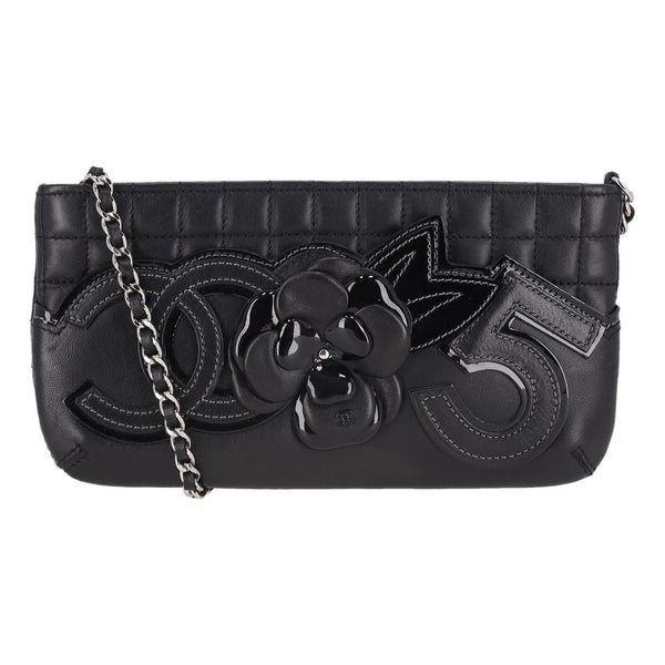 Chanel Camellia Flower, No. 5 & 'CC' Logo Leather Clutch Bag On A Chain