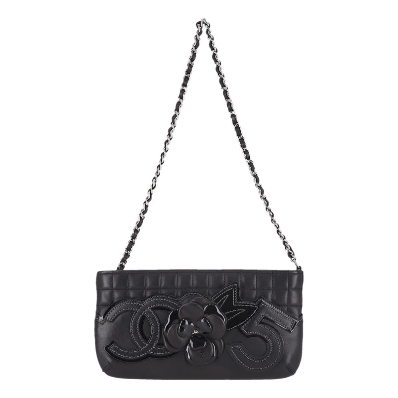 Chanel Camellia Flower, No. 5 & 'CC' Logo Leather Clutch Bag On A Chain