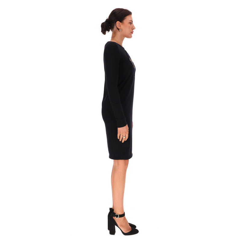 Chanel Cashmere Dress with 'CC' Logo & Phoenix Embroidery. Size 36FR