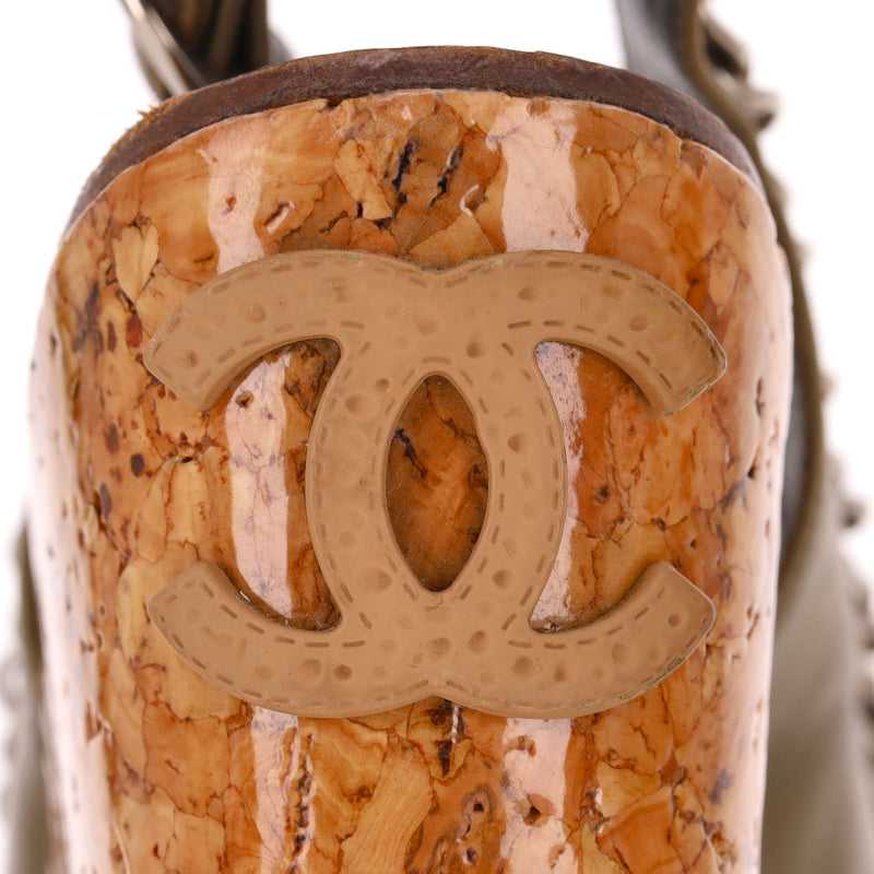 Chanel 'CC' Logo & Chain Detail Leather Cork Wedge Sandals. Size 36