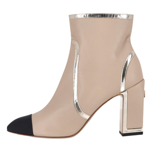 Chanel Lambskin Leather Ankle Boots With Grosgrain Trim & 'CC' Logo Heels. Size 40
