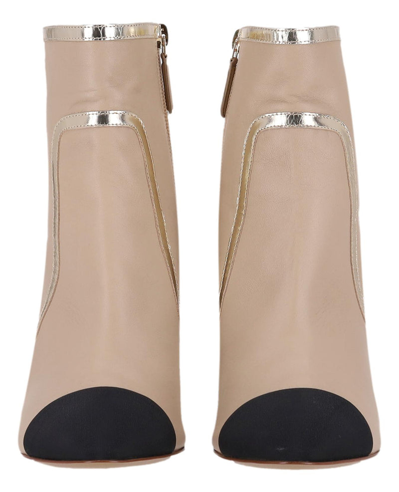 Chanel Lambskin Leather Ankle Boots With Grosgrain Trim & 'CC' Logo Heels. Size 40