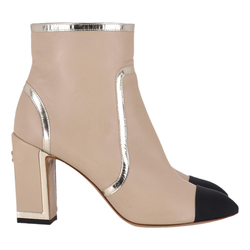Chanel Lambskin Leather Ankle Boots With Grosgrain Trim & 'CC' Logo Heels. Size 40