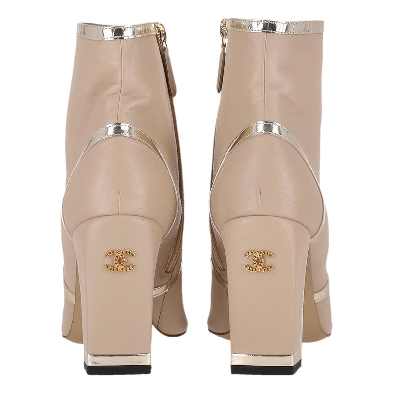 Chanel Lambskin Leather Ankle Boots With Grosgrain Trim & 'CC' Logo Heels. Size 40