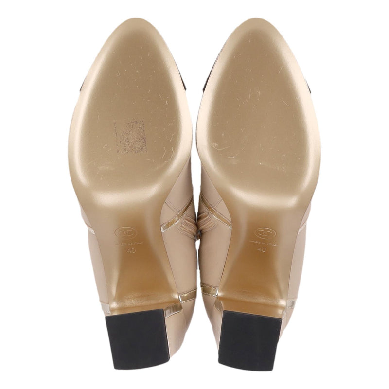 Chanel Lambskin Leather Ankle Boots With Grosgrain Trim & 'CC' Logo Heels. Size 40