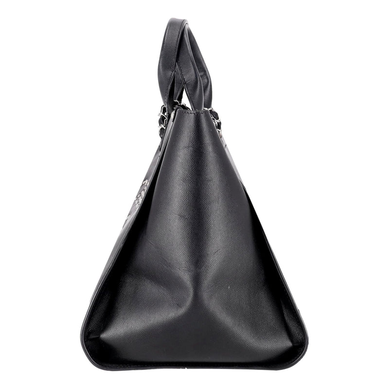 Chanel Deauville Studded Caviar Leather Logo Large Tote Bag